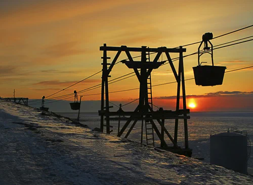 Old coal basket on the 2 km long tramway once used to transport coal on Svalbard