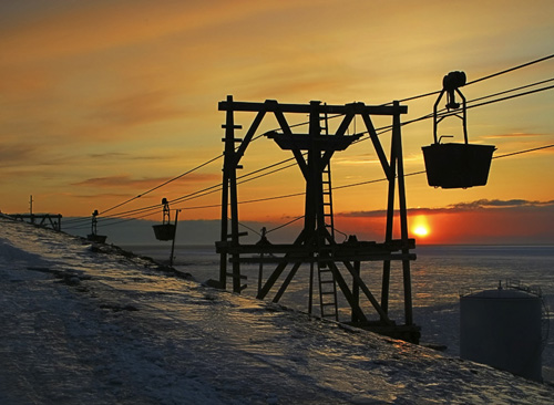 Old coal basket on the 2 km long tramway once used to transport coal on Svalbard