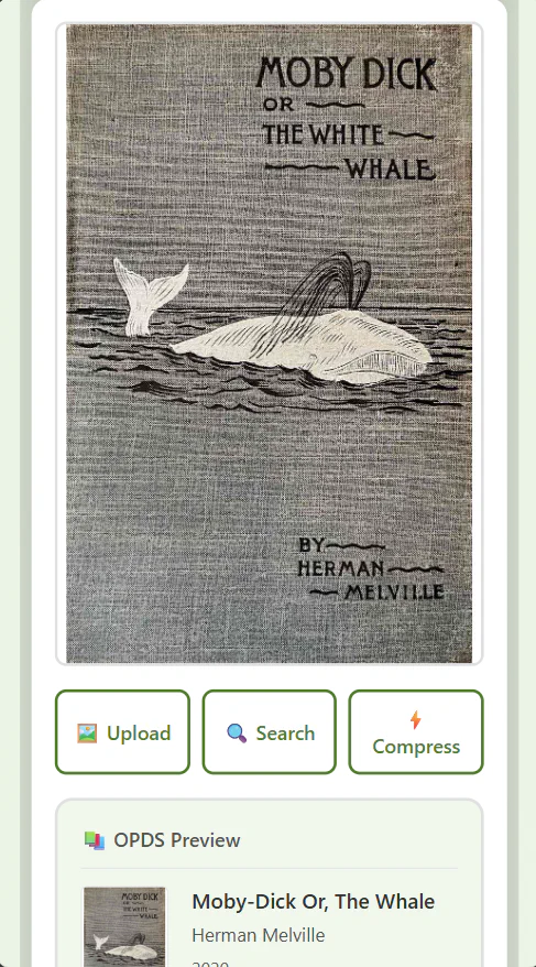 A first look at the live demo, showing view after uploading your ebook